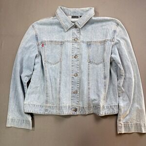 Chico's Denim Jacket Size 3 Light Wash Button Up Jean‎ Jacket